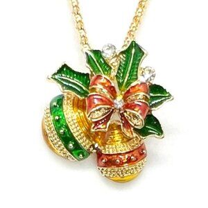 BELLS with Christmas Bow Pendant Necklace